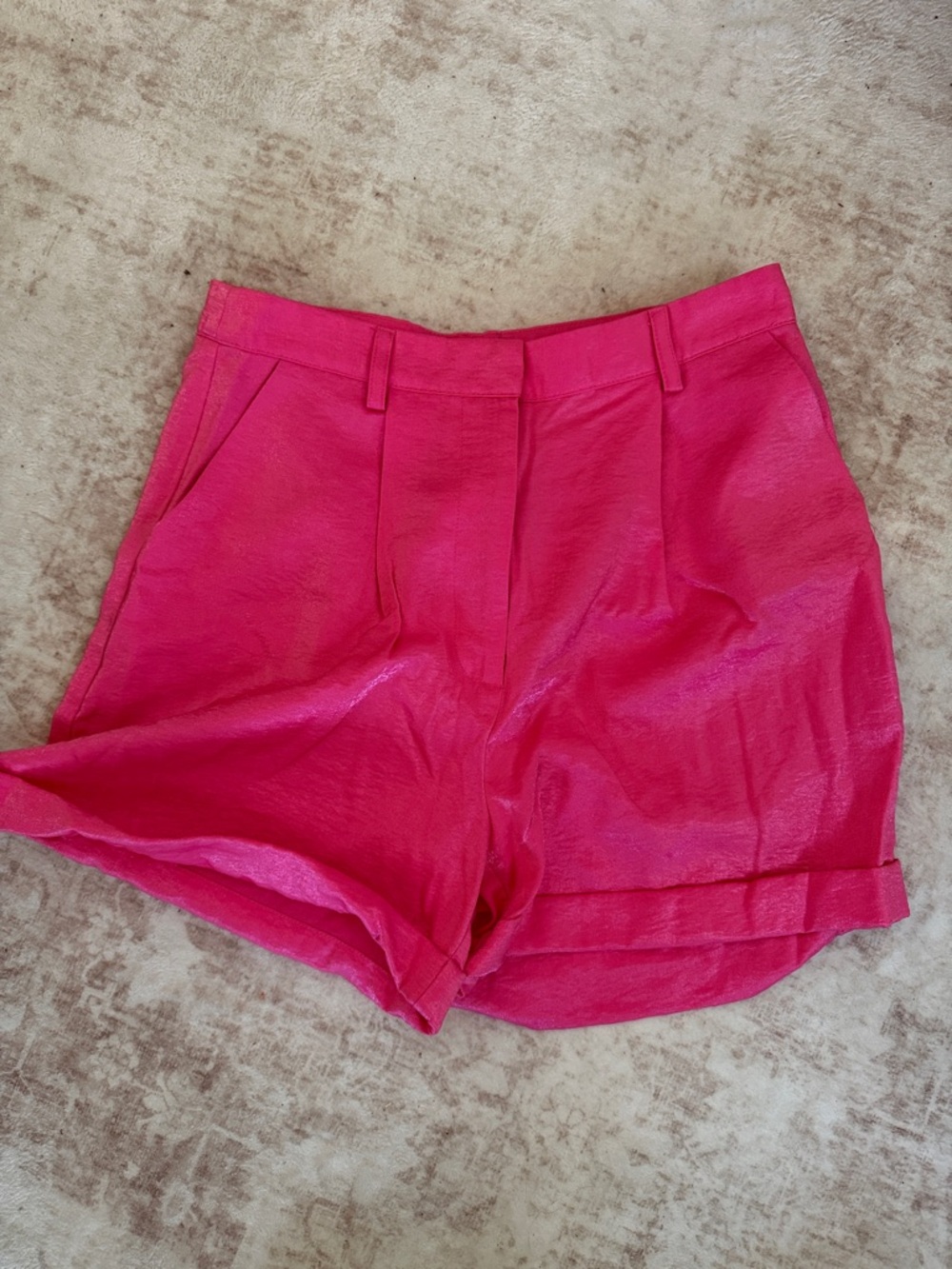 High-Waist Fuchsia Tailored Shorts with Belt Loops